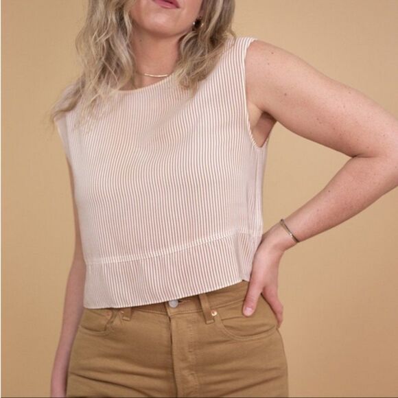 Rag and Bone Striped Silk Sleeveless Top in Tan / White - Picture 1 of 10